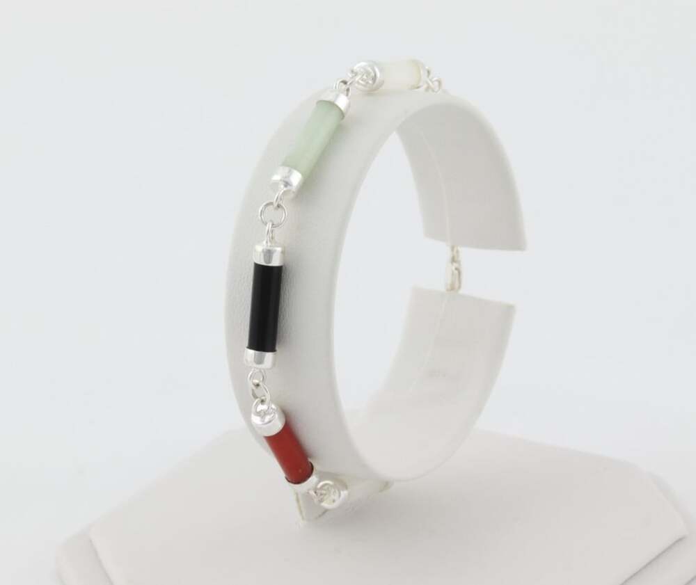 Sterling Silver Multicolor Jade Bracelet 7 1/2" inch - Picture 5 of 6